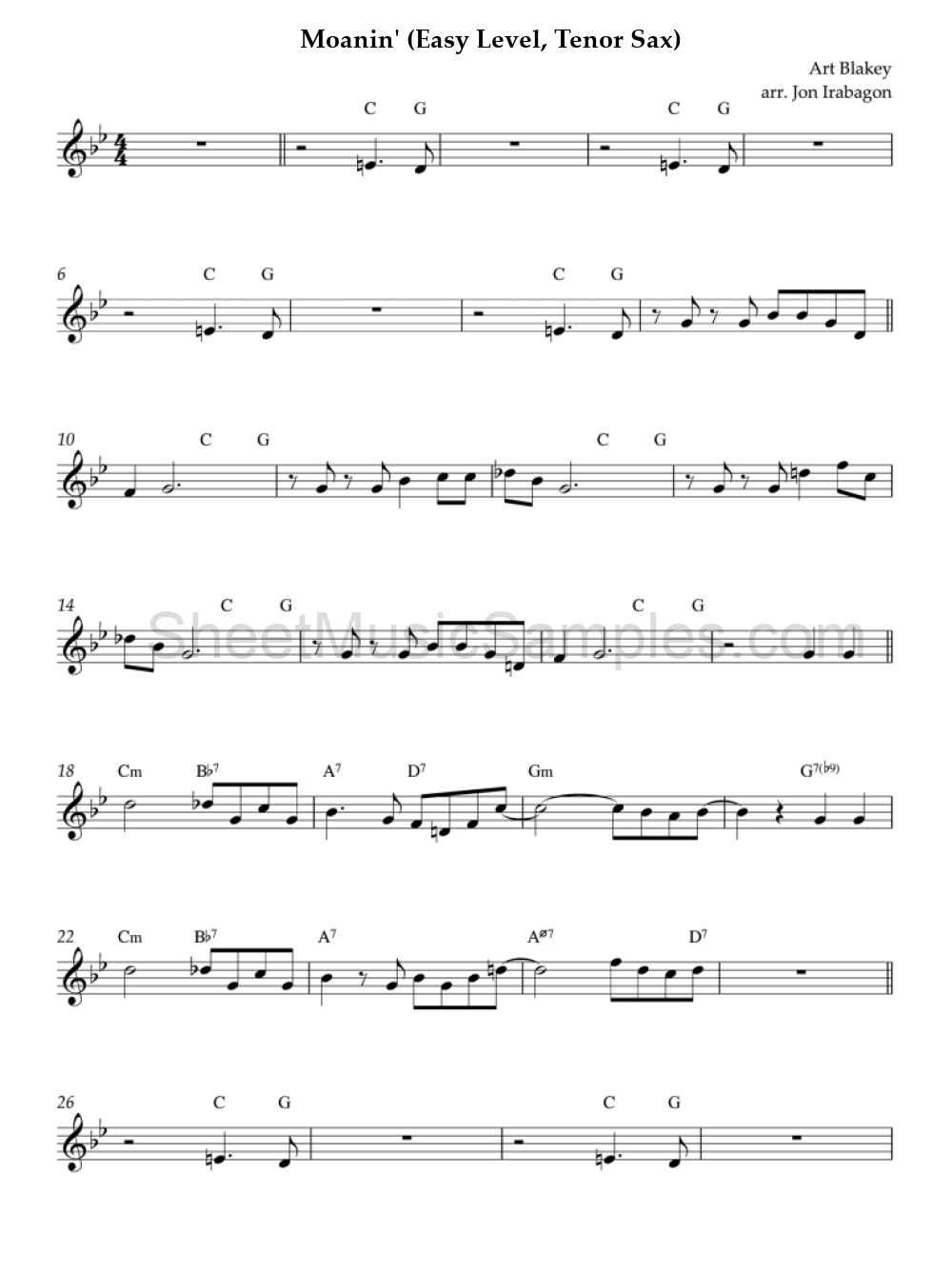 Moanin' (Easy Level, Tenor Sax)