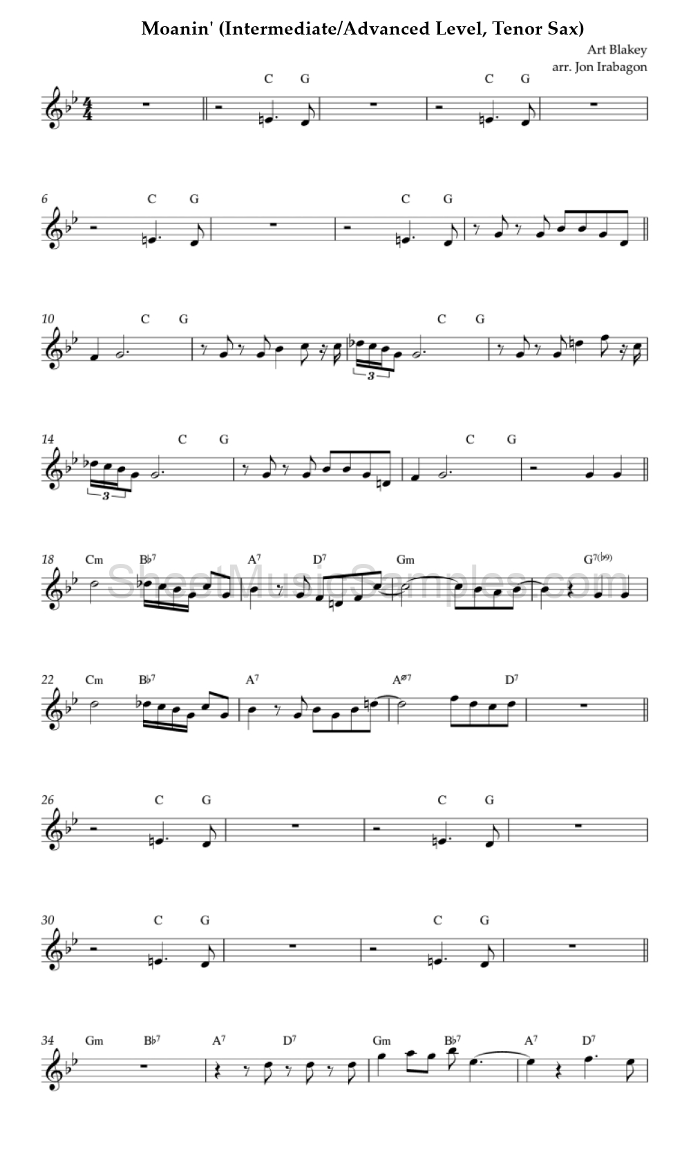 Moanin' (Intermediate/Advanced Level, Tenor Sax)