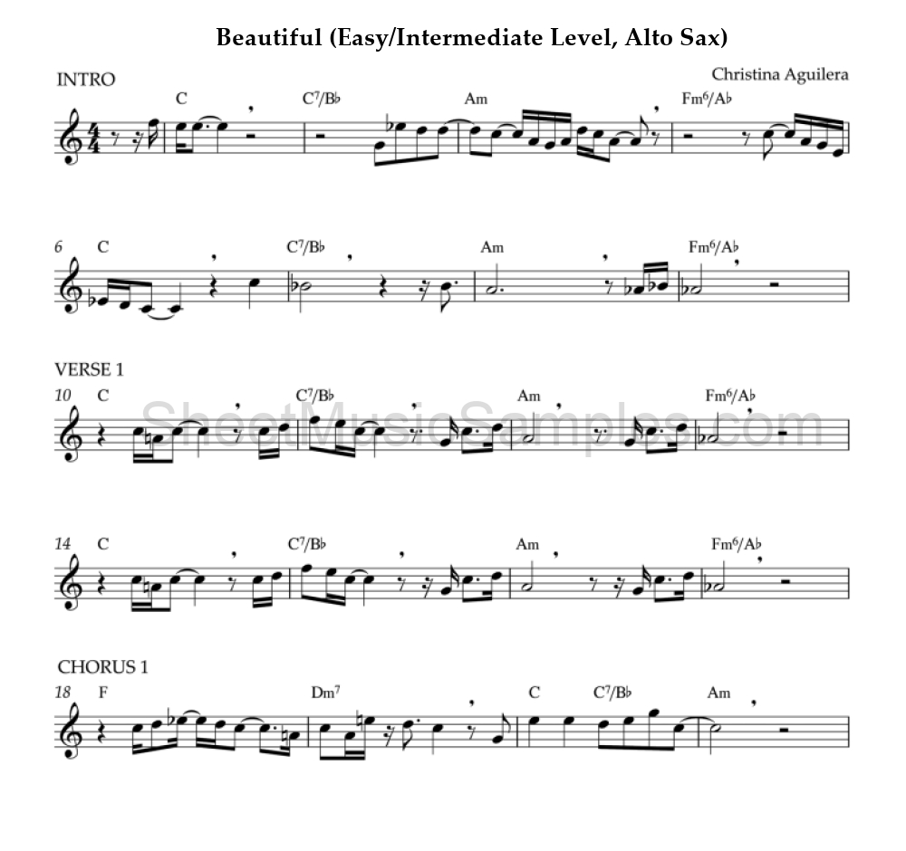 Beautiful (Easy/Intermediate Level, Alto Sax)