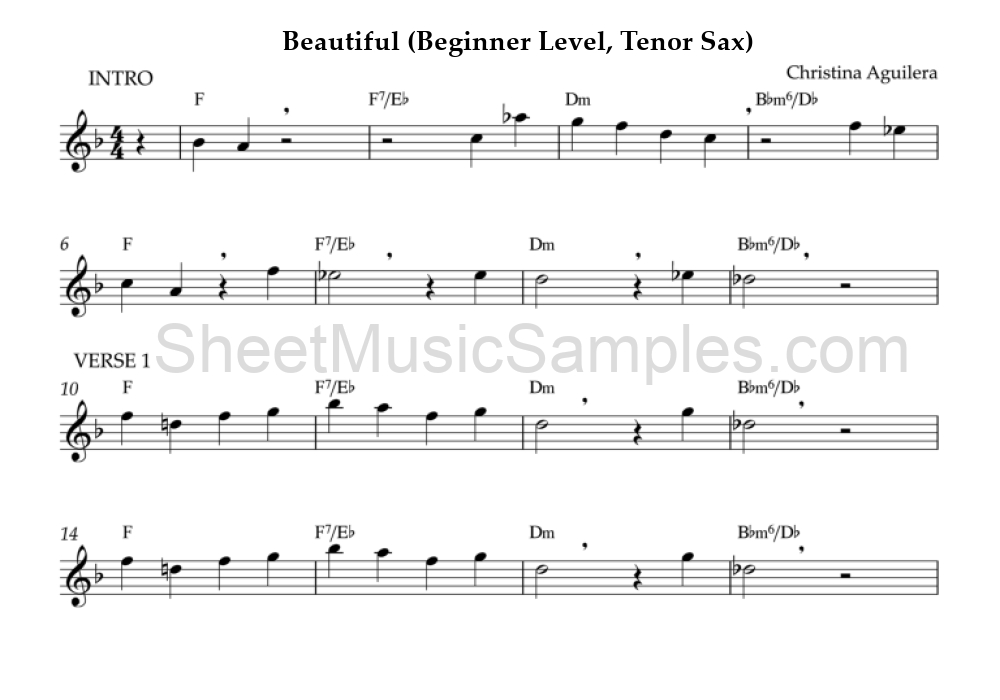 Beautiful (Beginner Level, Tenor Sax)