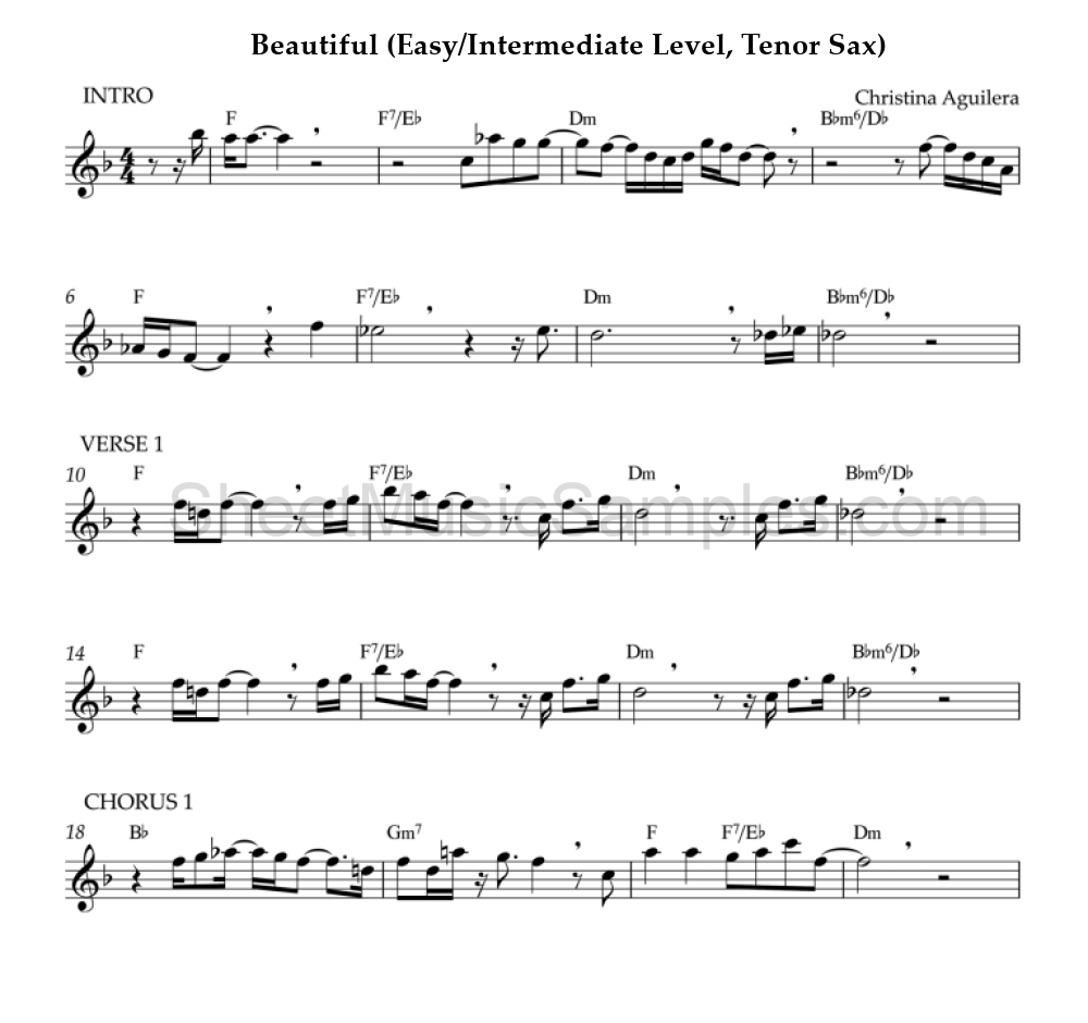 Beautiful (Easy/Intermediate Level, Tenor Sax)