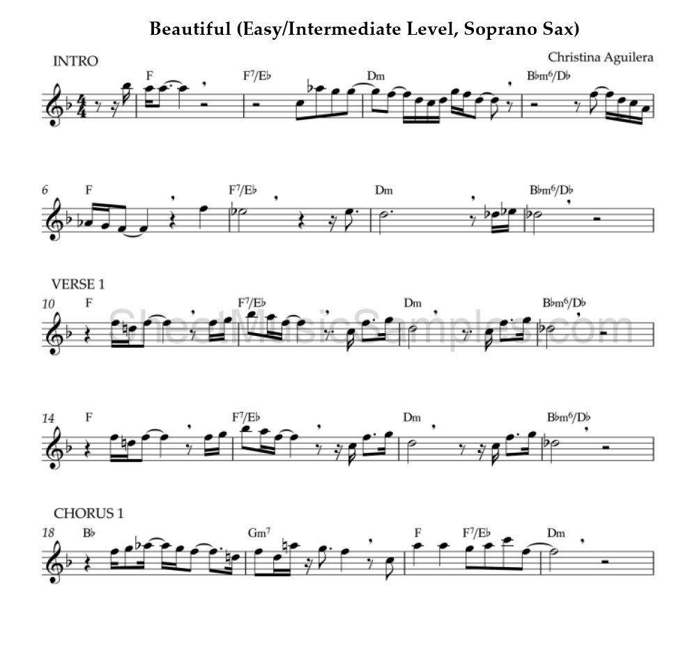 Beautiful (Easy/Intermediate Level, Soprano Sax)