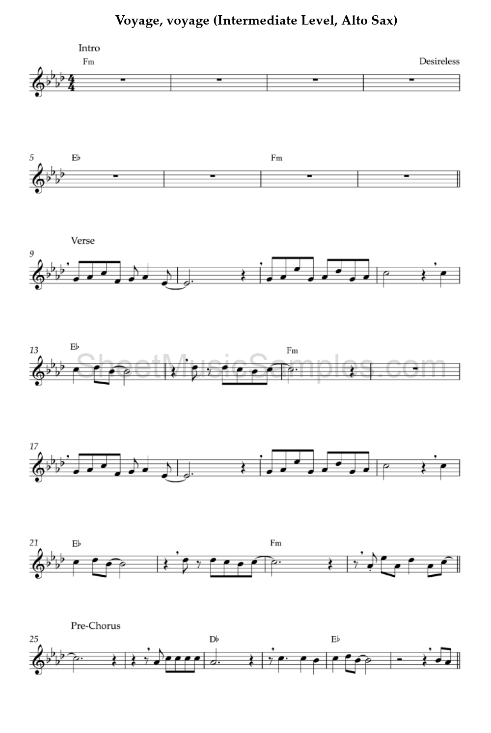 Voyage, voyage (Intermediate Level, Alto Sax)