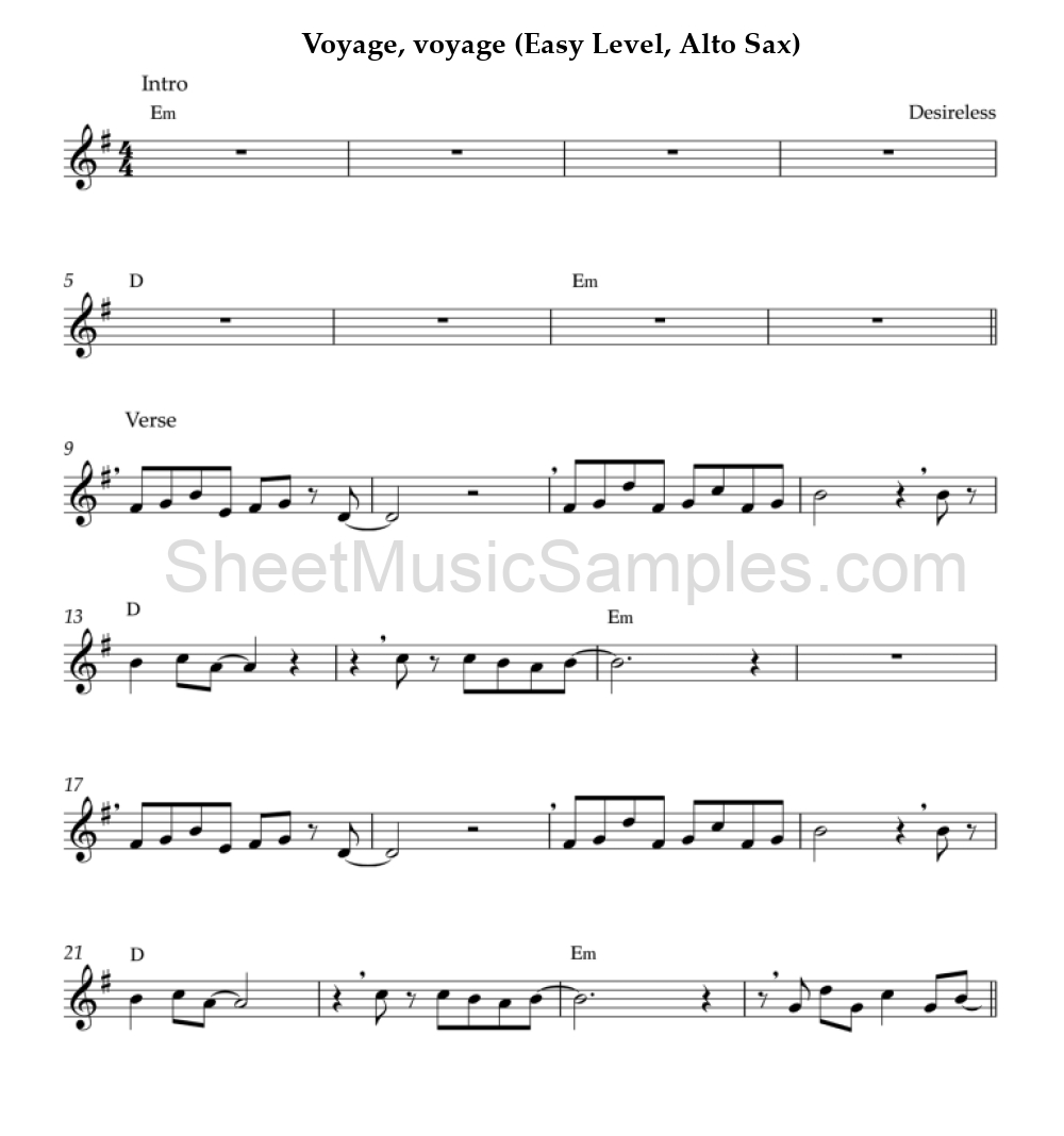 Voyage, voyage (Easy Level, Alto Sax)