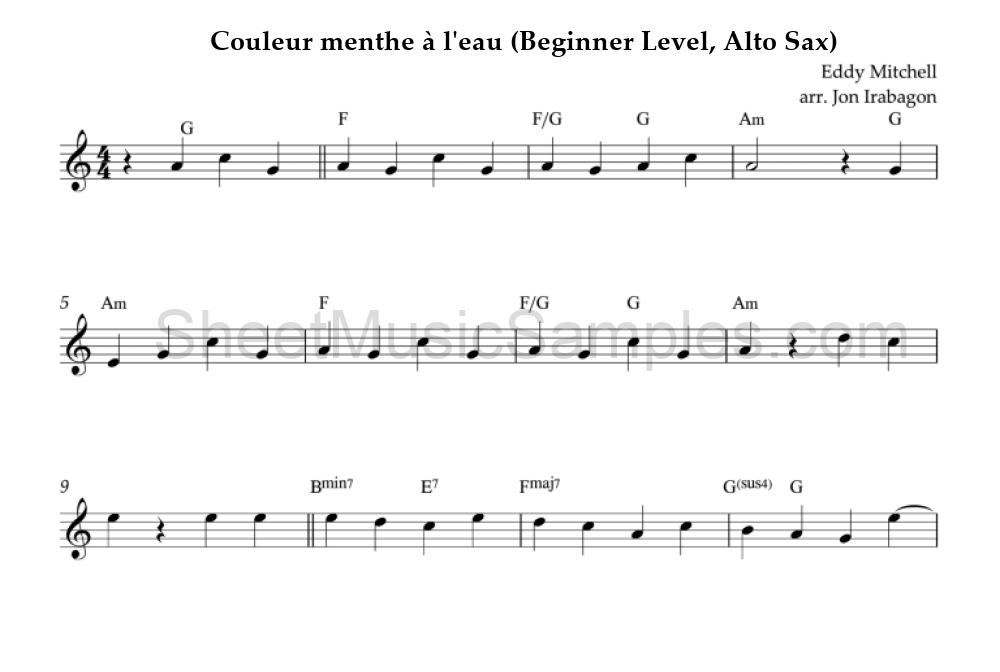 Couleur menthe à l'eau (Beginner Level, Alto Sax)