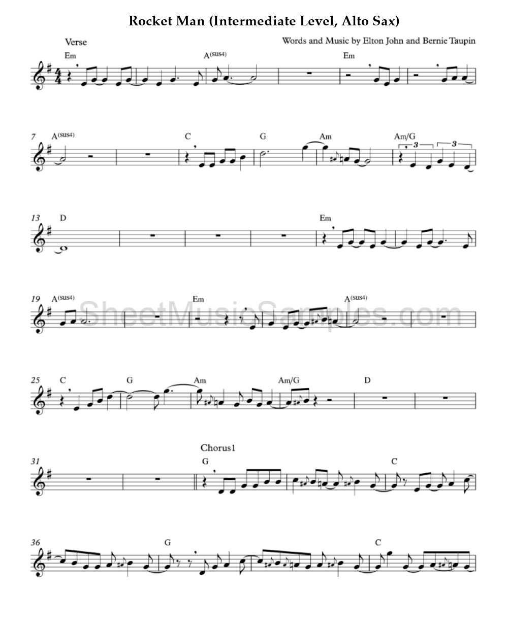 Rocket Man (Intermediate Level, Alto Sax)