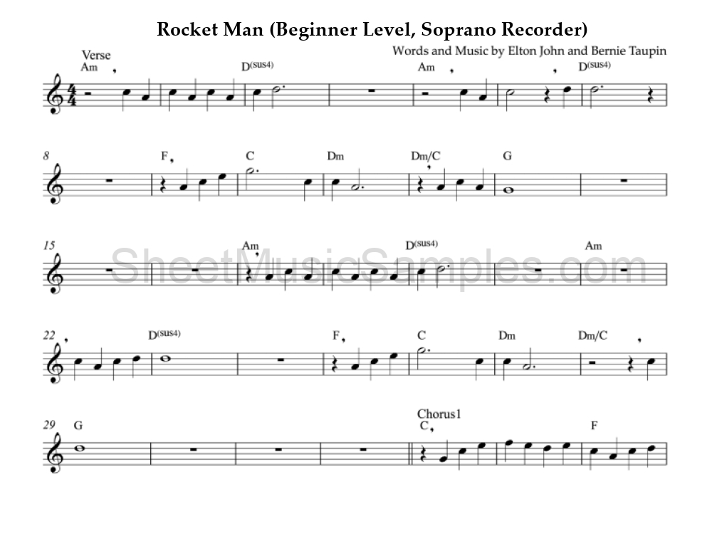 Rocket Man (Beginner Level, Soprano Recorder)