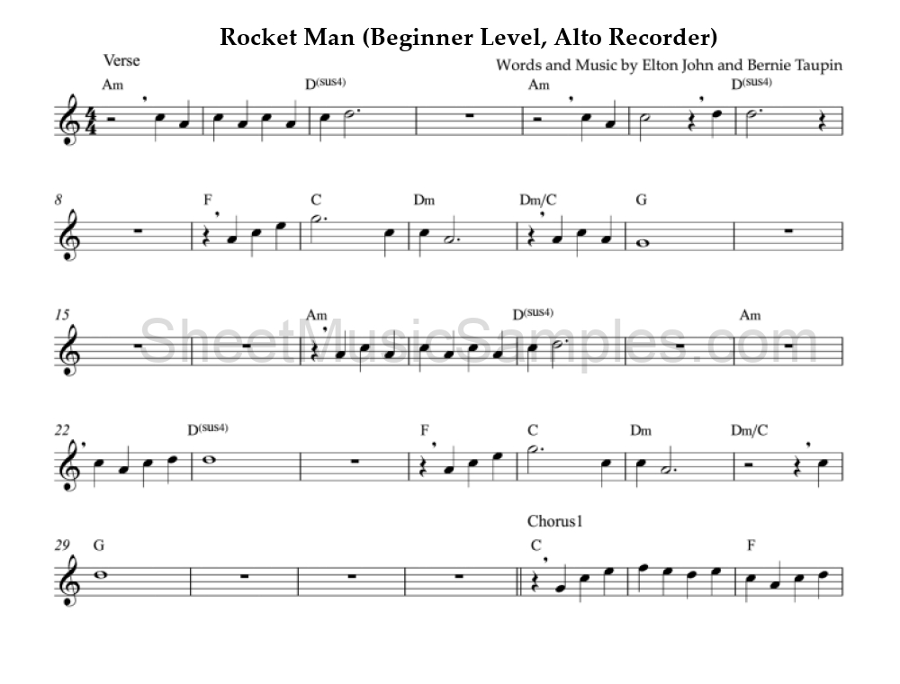 Rocket Man (Beginner Level, Alto Recorder)