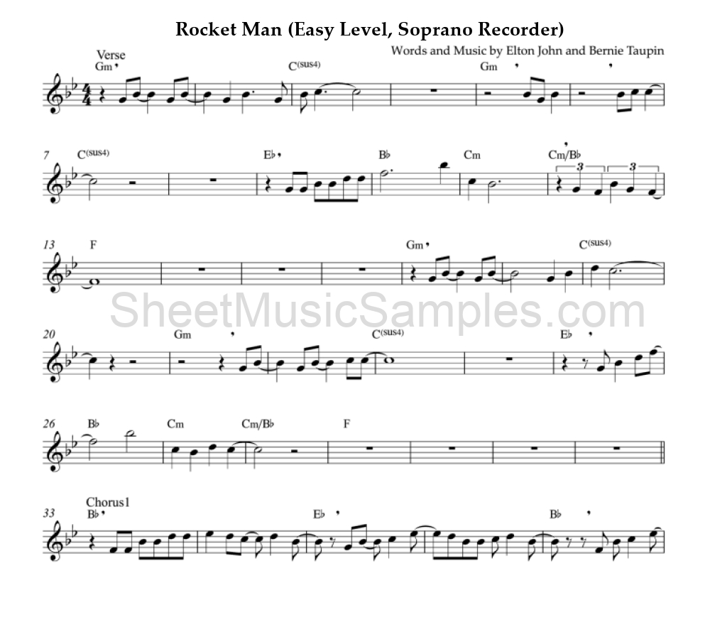 Rocket Man (Easy Level, Soprano Recorder)