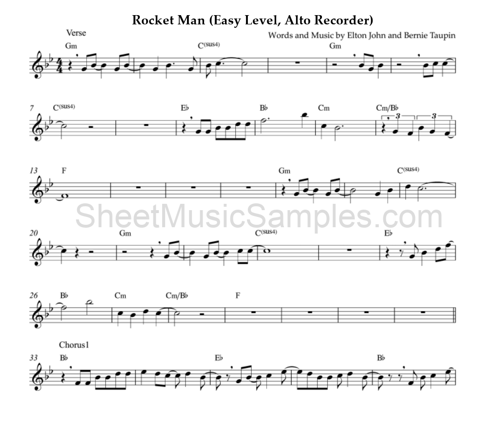 Rocket Man (Easy Level, Alto Recorder)