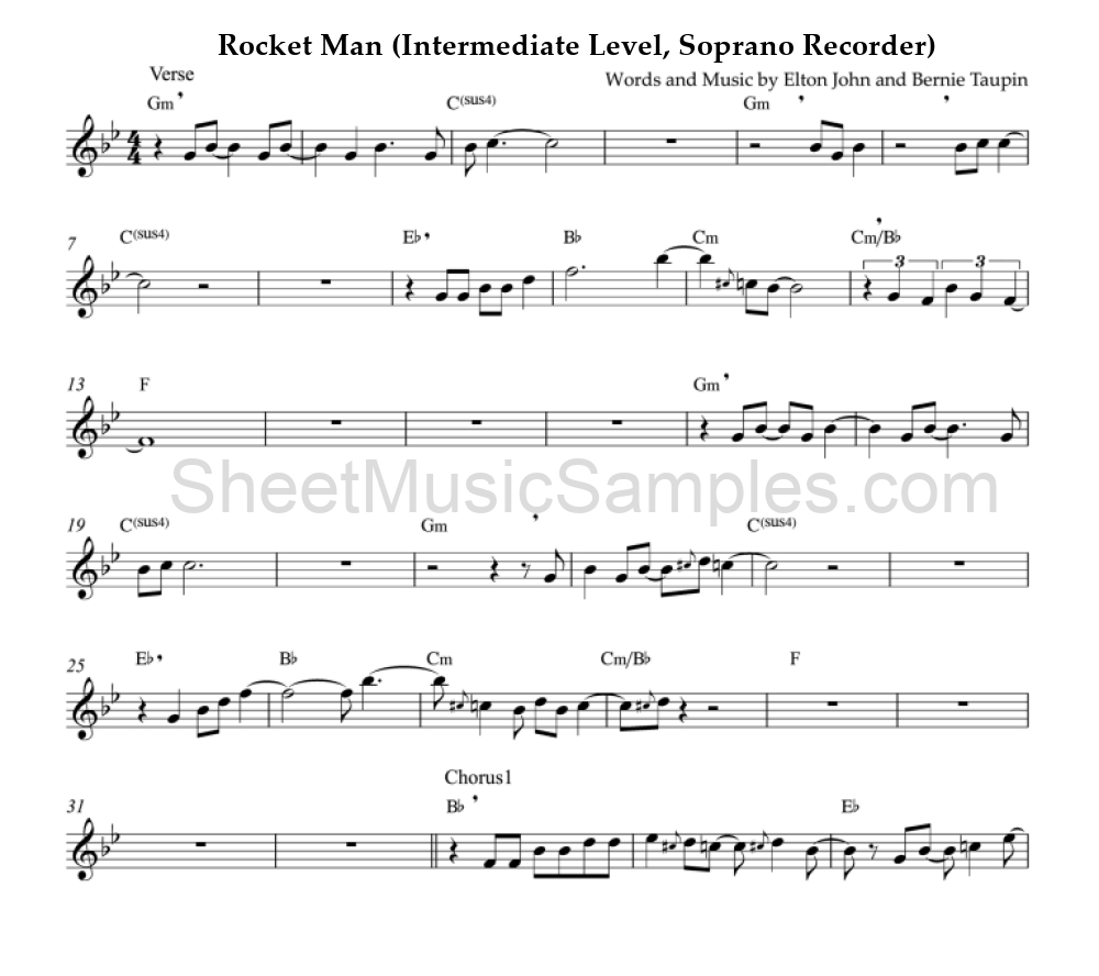 Rocket Man (Intermediate Level, Soprano Recorder)