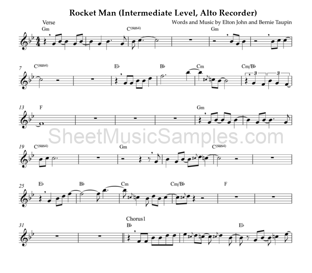 Rocket Man (Intermediate Level, Alto Recorder)