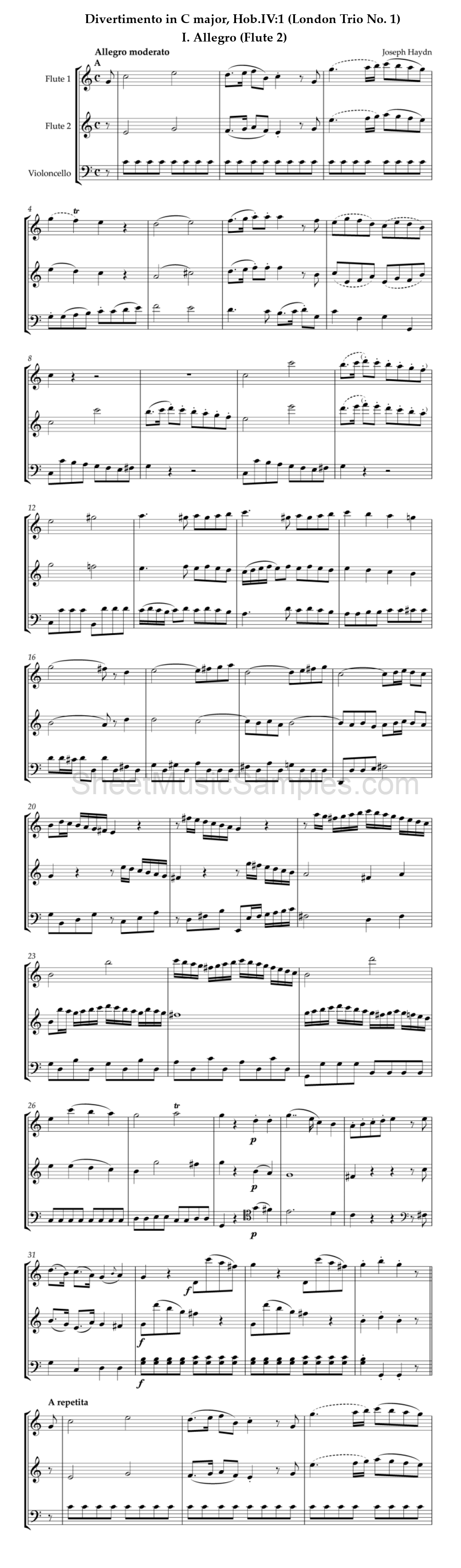 Divertimento in C major, Hob.IV:1 (London Trio No. 1) - I. Allegro (Flute 2)