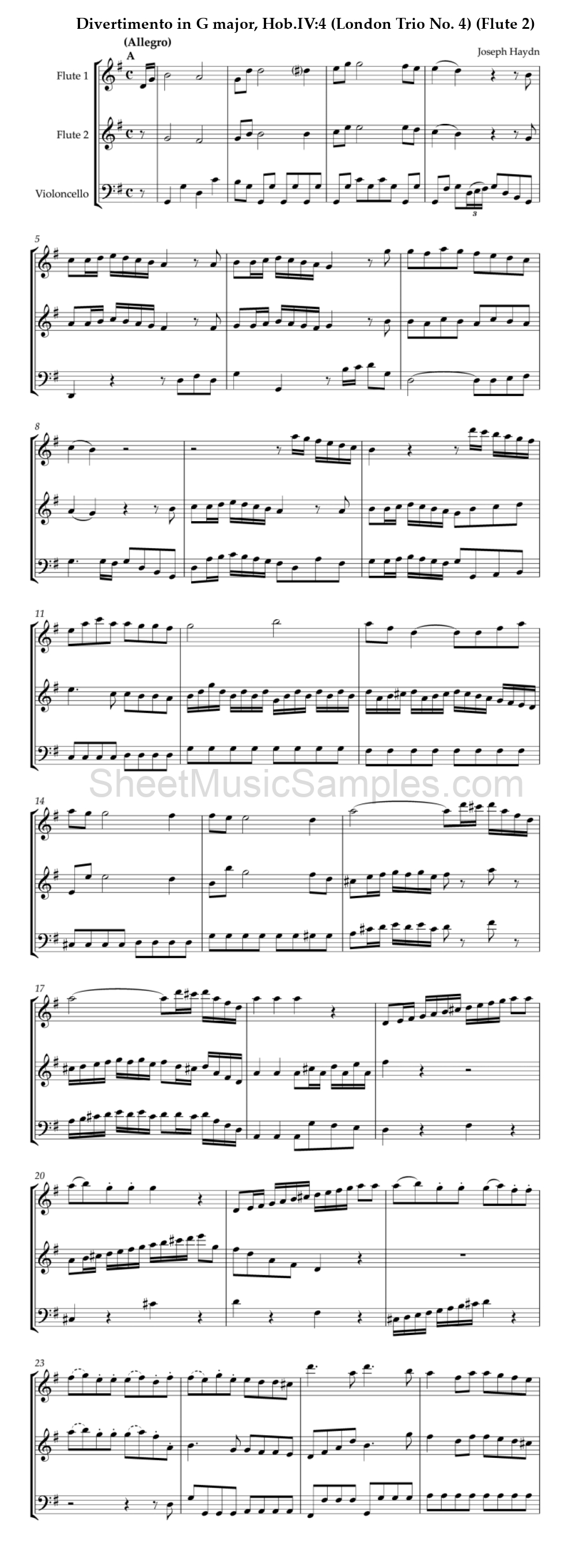 Divertimento in G major, Hob.IV:4 (London Trio No. 4) (Flute 2)