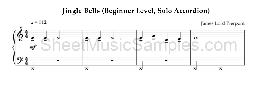 Jingle Bells (Beginner Level, Solo Accordion)