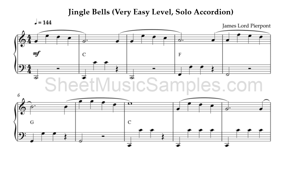 Jingle Bells (Very Easy Level, Solo Accordion)