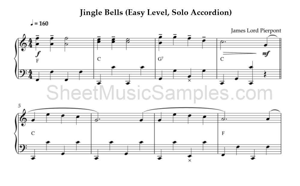 Jingle Bells (Easy Level, Solo Accordion)