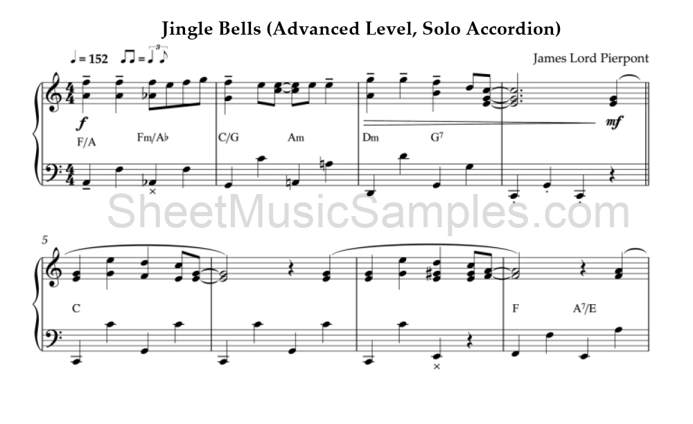 Jingle Bells (Advanced Level, Solo Accordion)