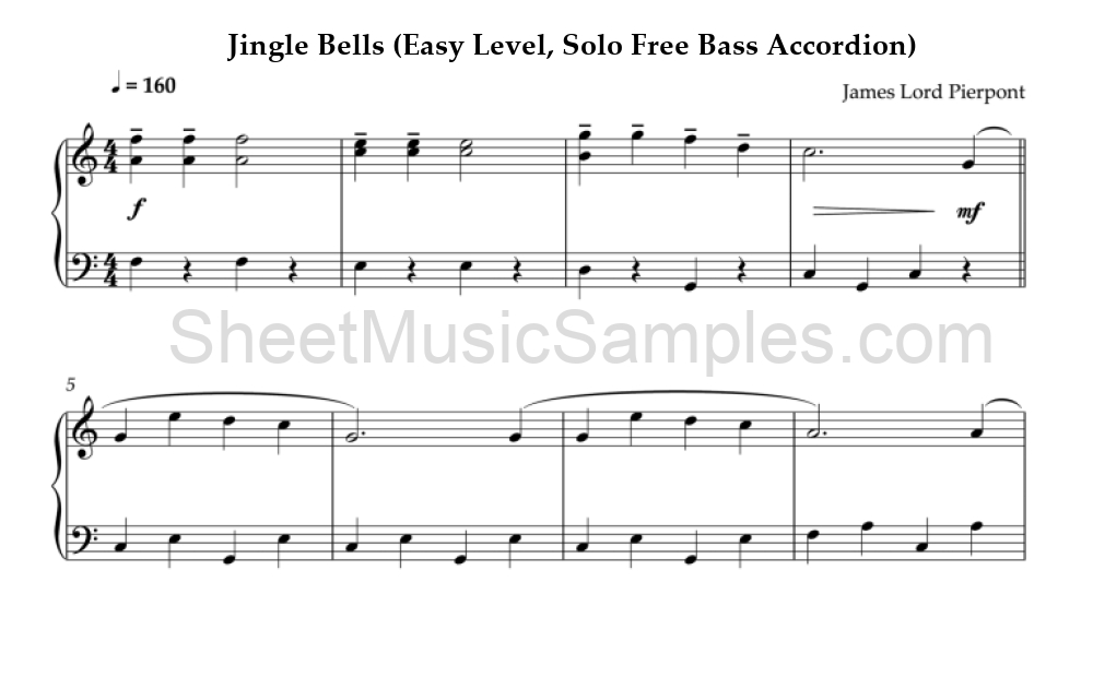 Jingle Bells (Easy Level, Solo Free Bass Accordion)