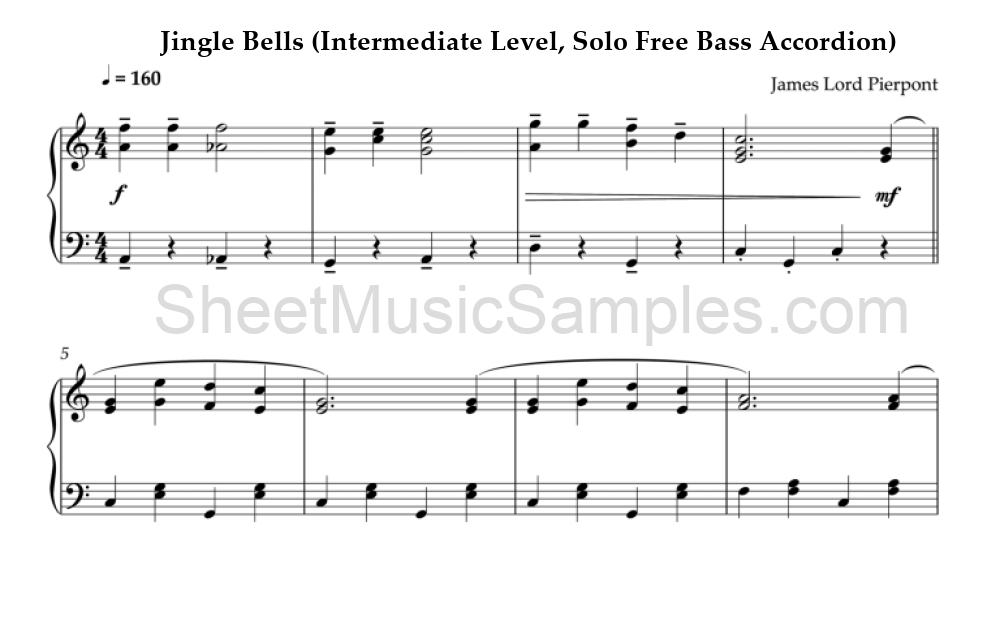 Jingle Bells (Intermediate Level, Solo Free Bass Accordion)