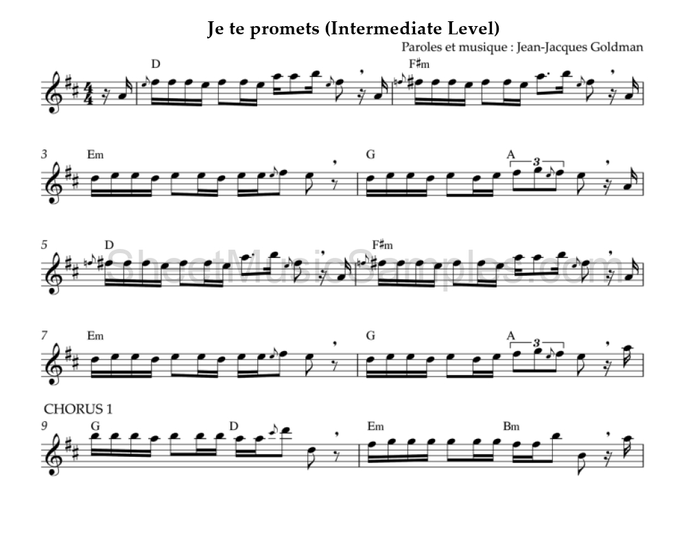 Je te promets (Intermediate Level)