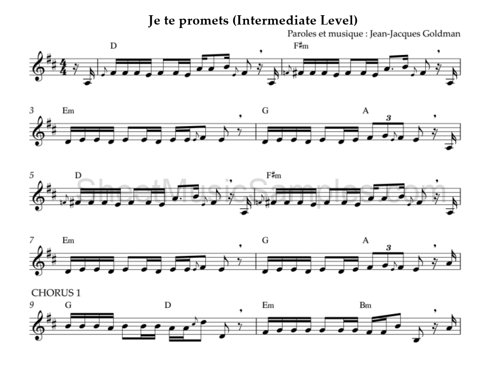 Je te promets (Intermediate Level)