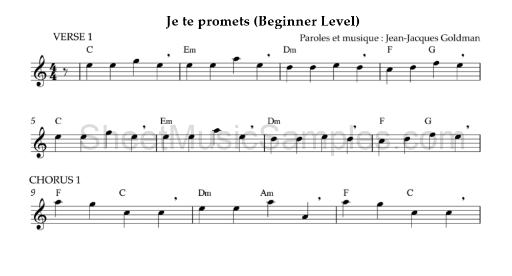 Je te promets (Beginner Level)