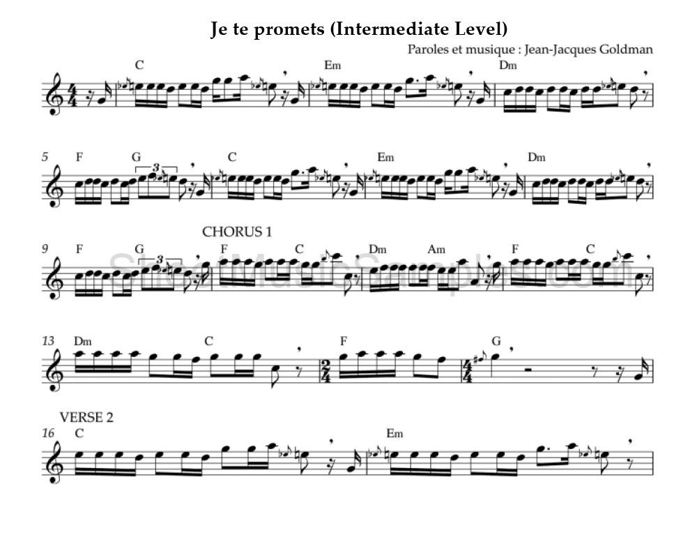 Je te promets (Intermediate Level)