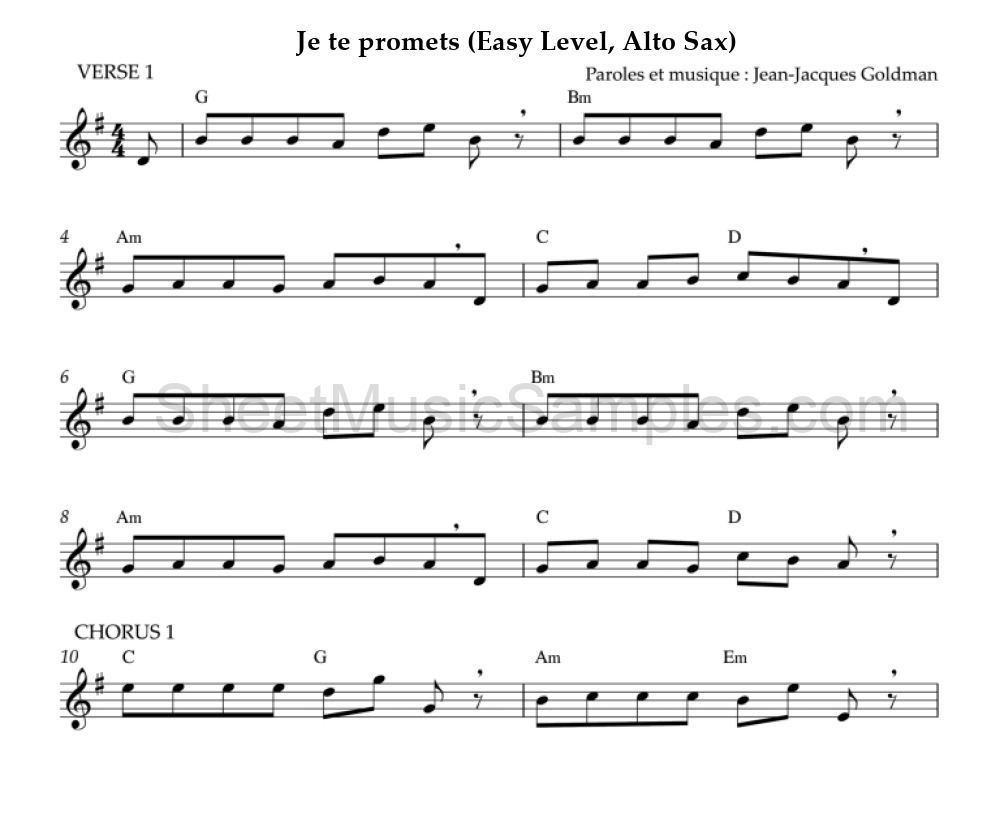 Je te promets (Easy Level, Alto Sax)