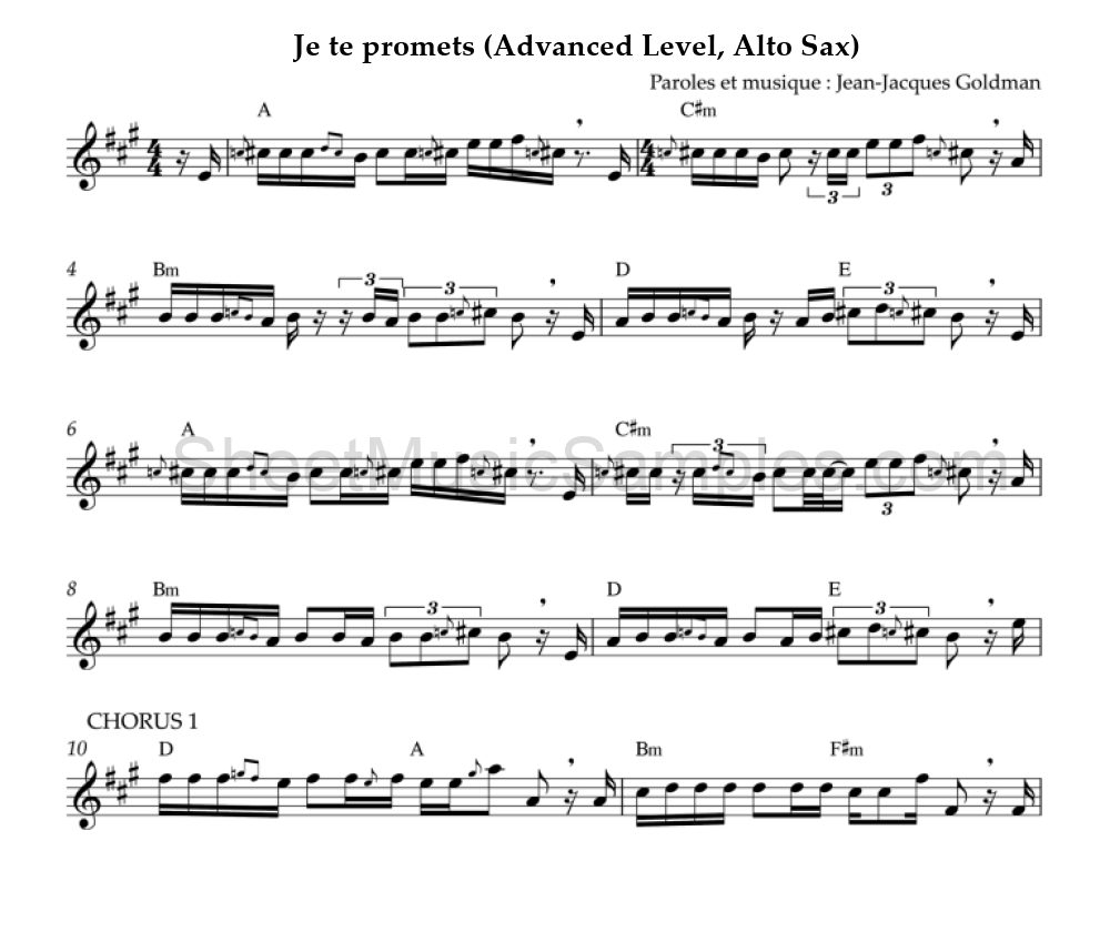 Je te promets (Advanced Level, Alto Sax)