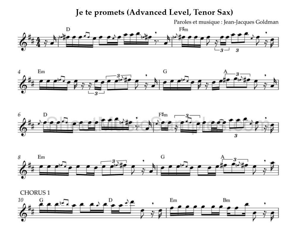 Je te promets (Advanced Level, Tenor Sax)