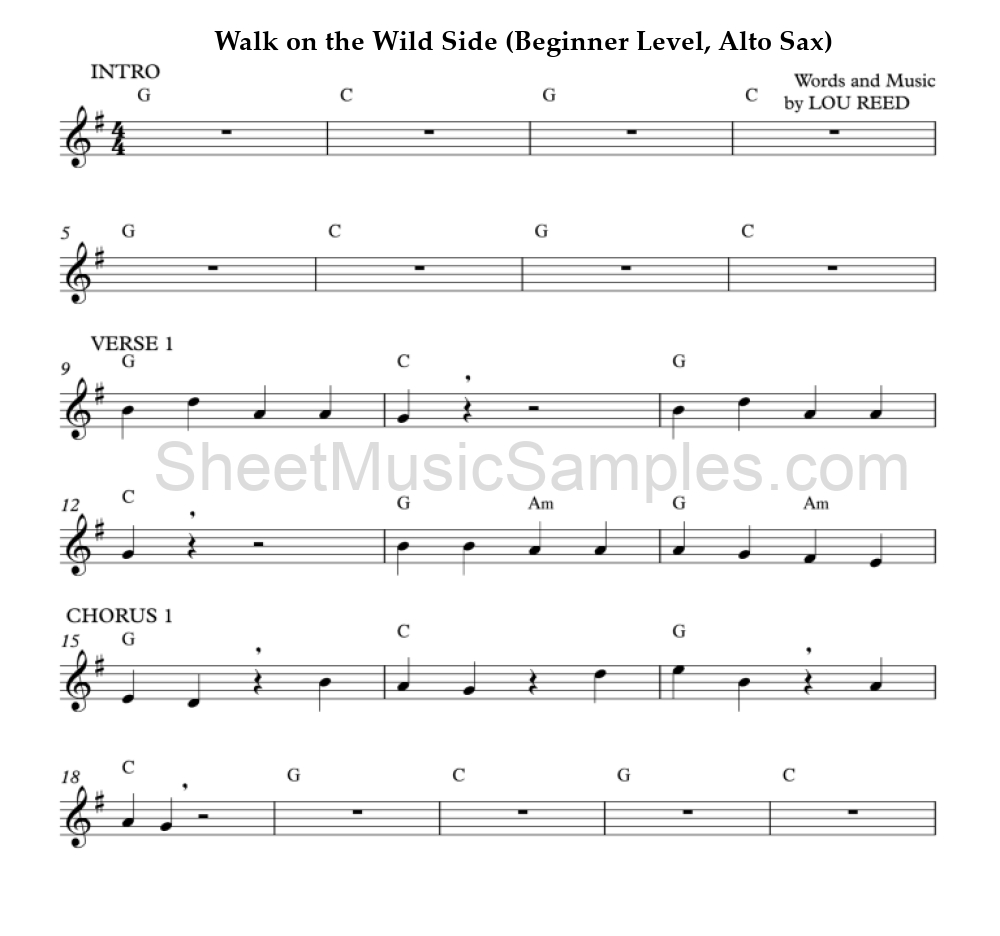 Walk on the Wild Side (Beginner Level, Alto Sax)