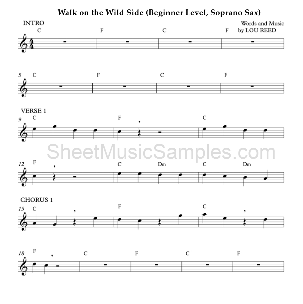 Walk on the Wild Side (Beginner Level, Soprano Sax)