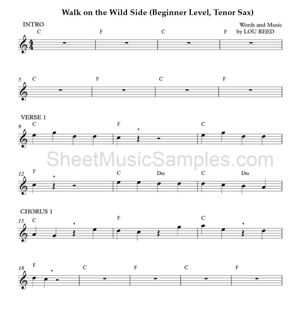 Walk on the Wild Side (Beginner Level, Tenor Sax)