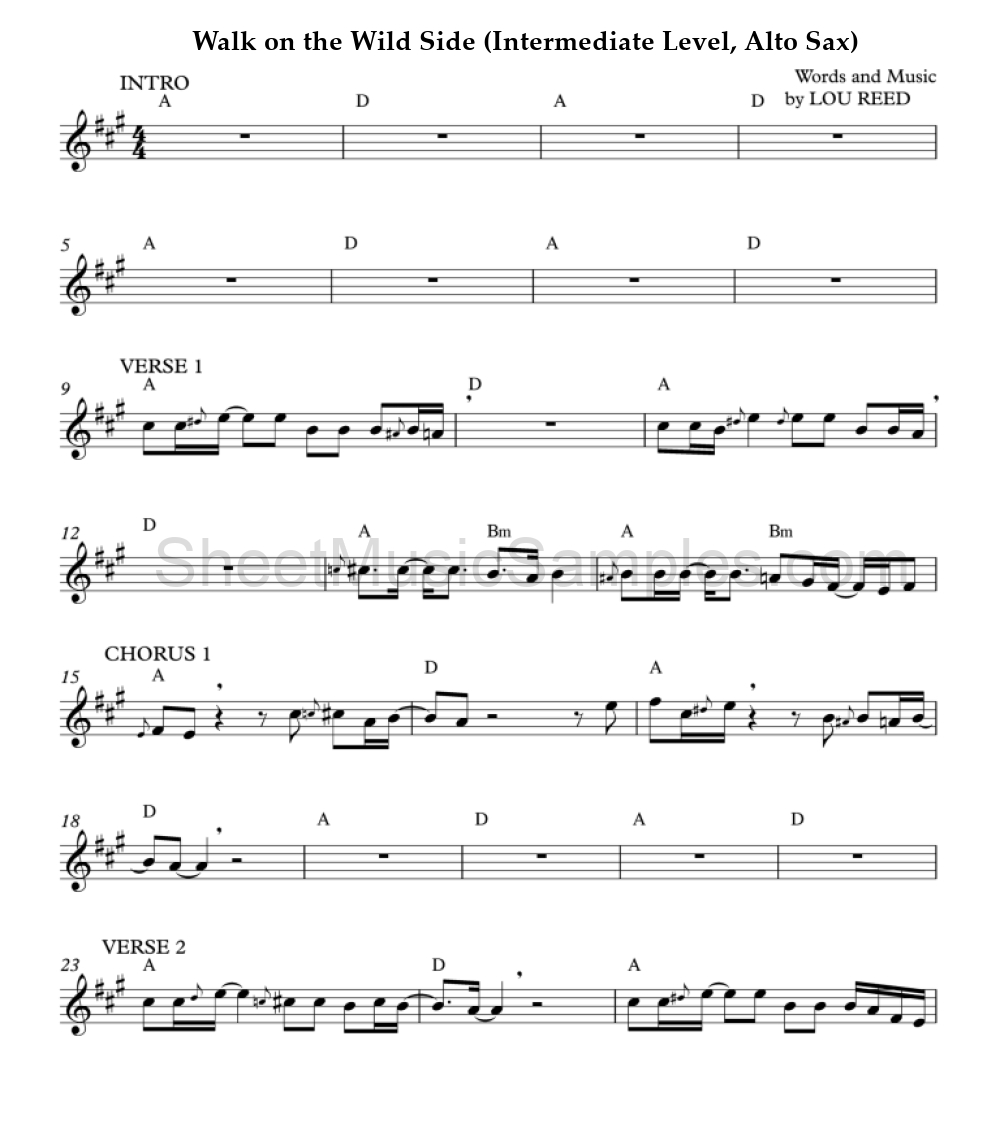 Walk on the Wild Side (Intermediate Level, Alto Sax)