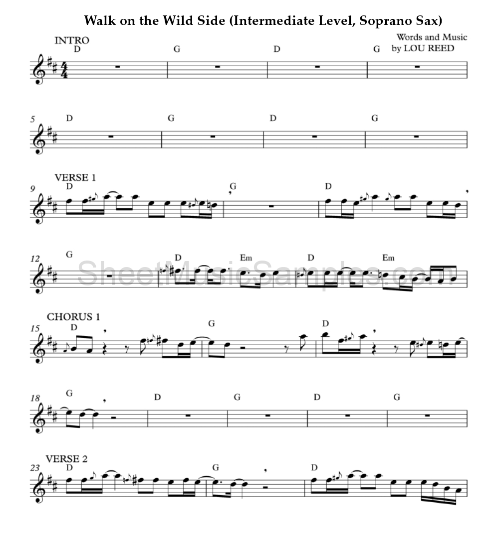 Walk on the Wild Side (Intermediate Level, Soprano Sax)