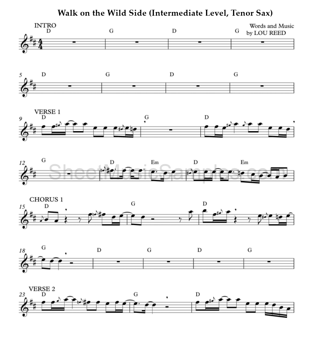 Walk on the Wild Side (Intermediate Level, Tenor Sax)