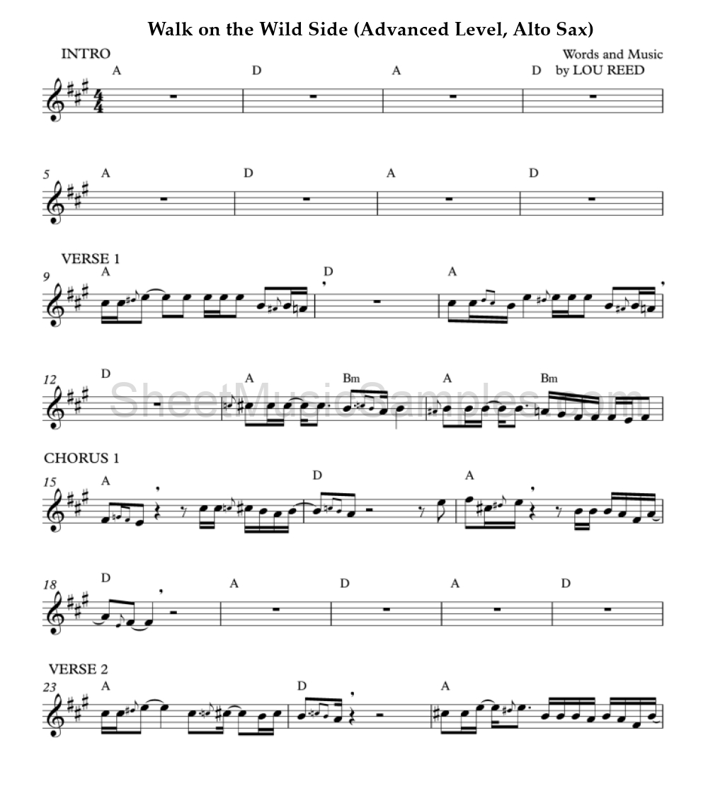 Walk on the Wild Side (Advanced Level, Alto Sax)