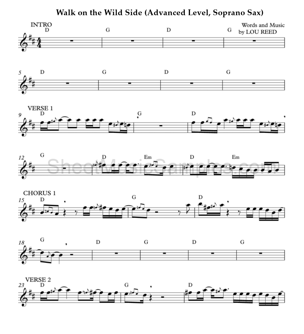 Walk on the Wild Side (Advanced Level, Soprano Sax)