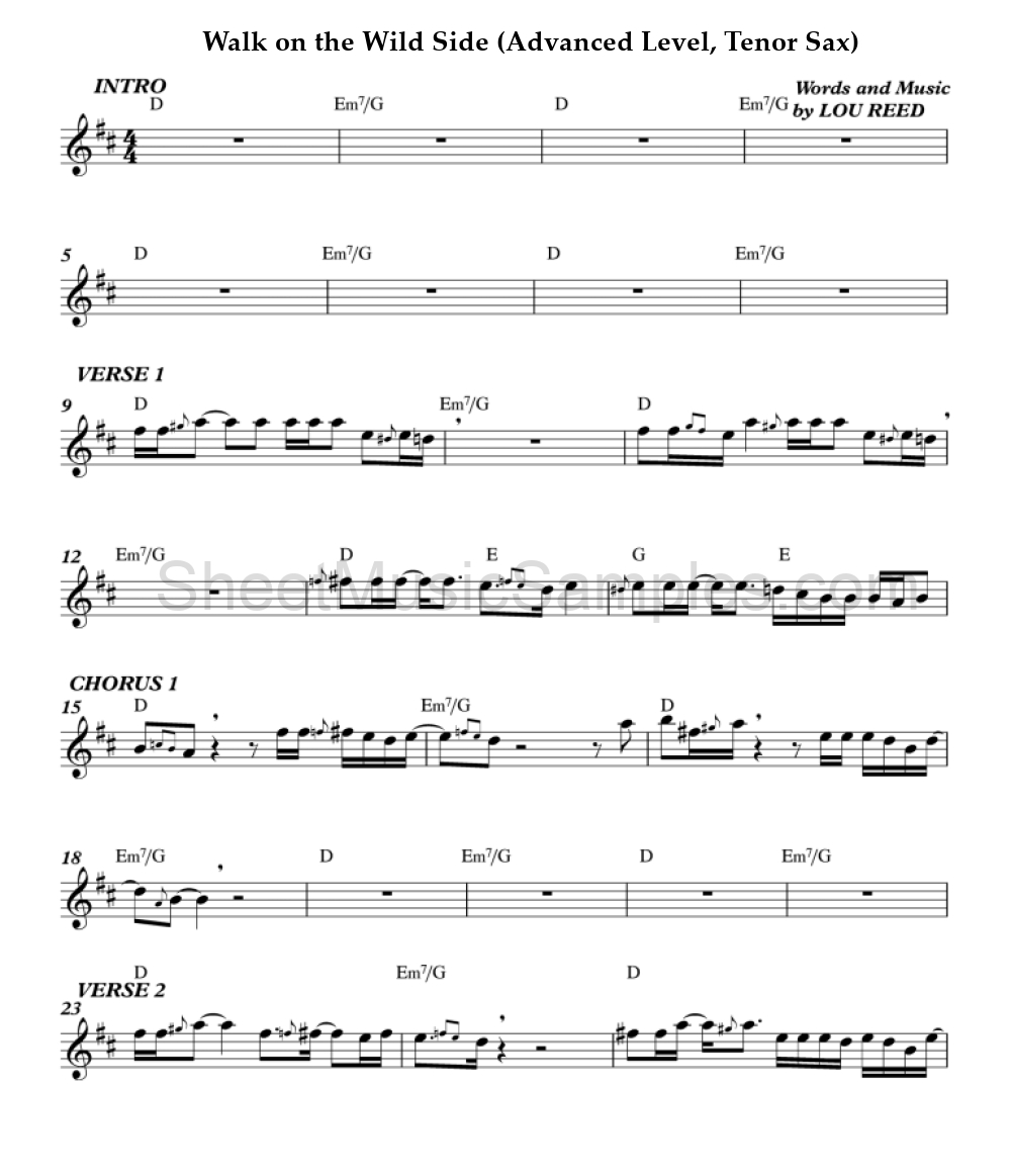 Walk on the Wild Side (Advanced Level, Tenor Sax)