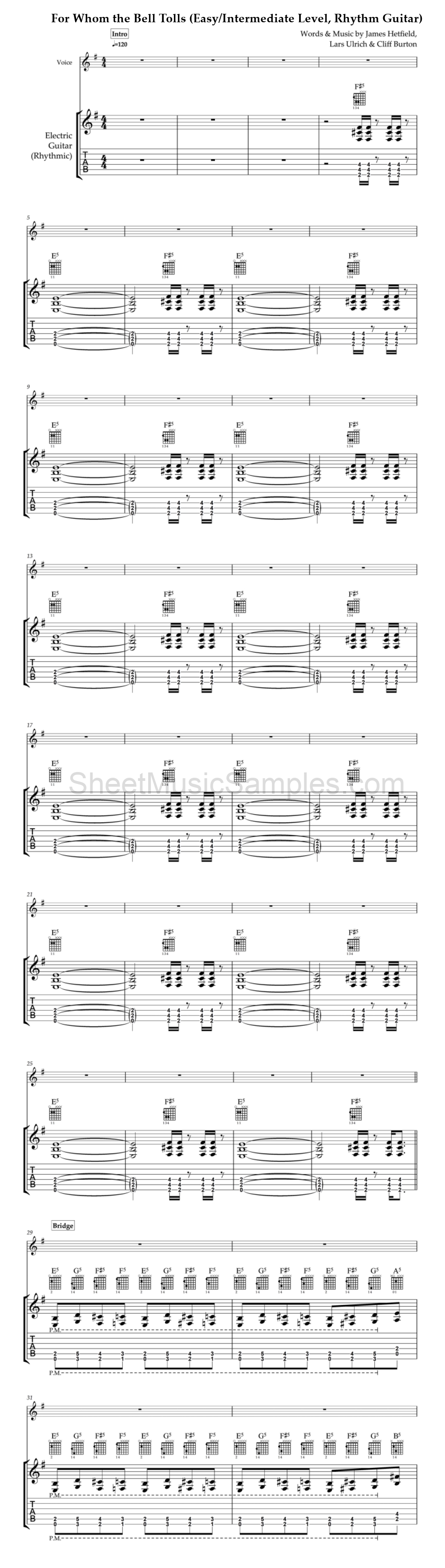 For Whom the Bell Tolls (Easy/Intermediate Level, Rhythm Guitar)