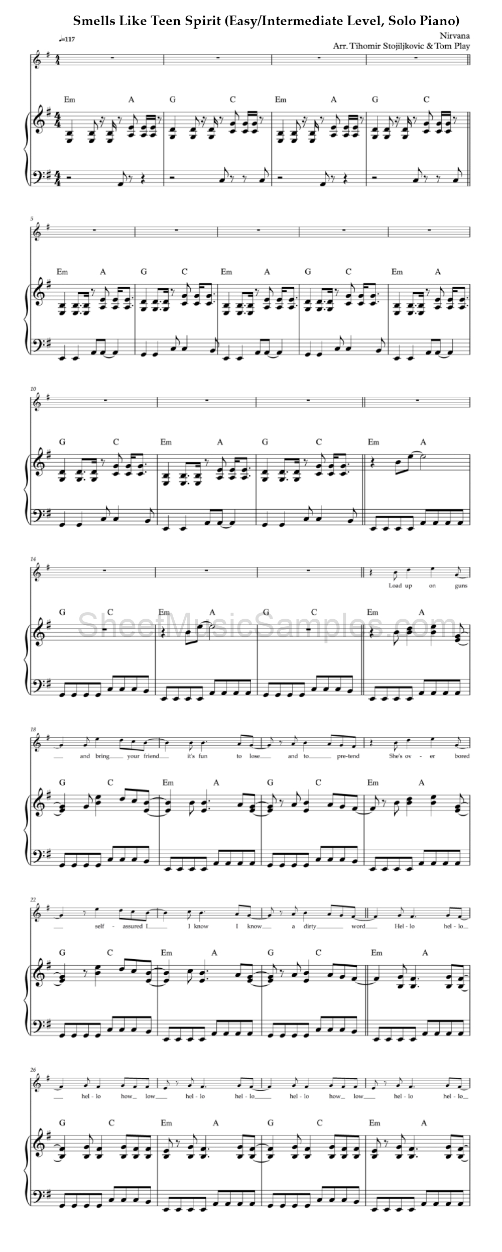 Smells Like Teen Spirit (Easy/Intermediate Level, Solo Piano)