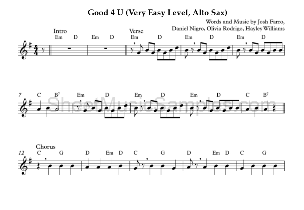 Good 4 U (Very Easy Level, Alto Sax)