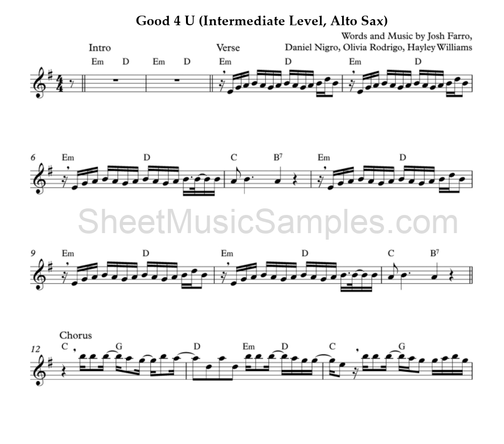 Good 4 U (Intermediate Level, Alto Sax)