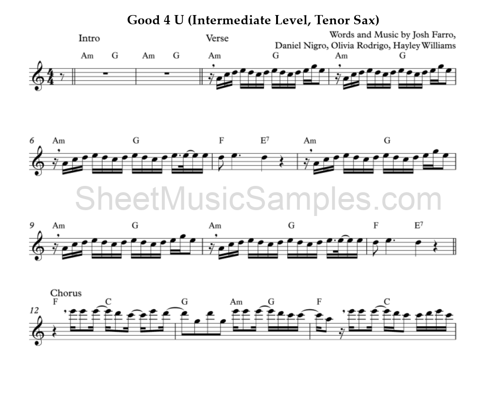 Good 4 U (Intermediate Level, Tenor Sax)