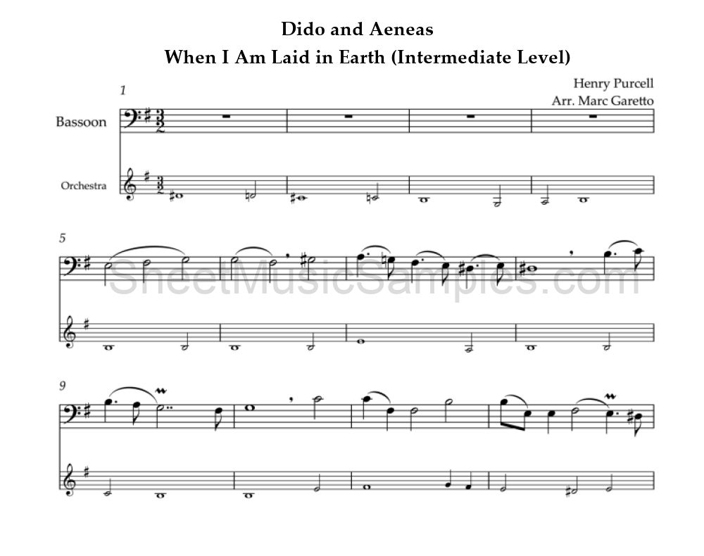 Dido and Aeneas - When I Am Laid in Earth (Intermediate Level)