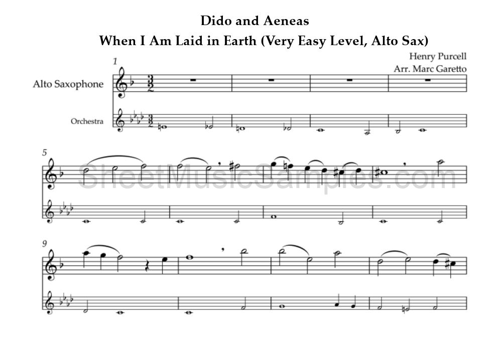 Dido and Aeneas - When I Am Laid in Earth (Very Easy Level, Alto Sax)