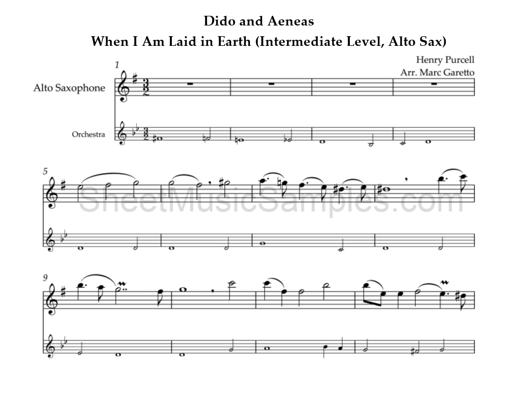 Dido and Aeneas - When I Am Laid in Earth (Intermediate Level, Alto Sax)