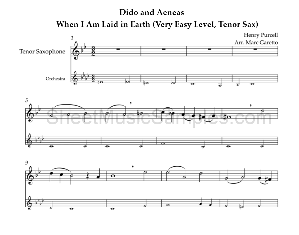 Dido and Aeneas - When I Am Laid in Earth (Very Easy Level, Tenor Sax)