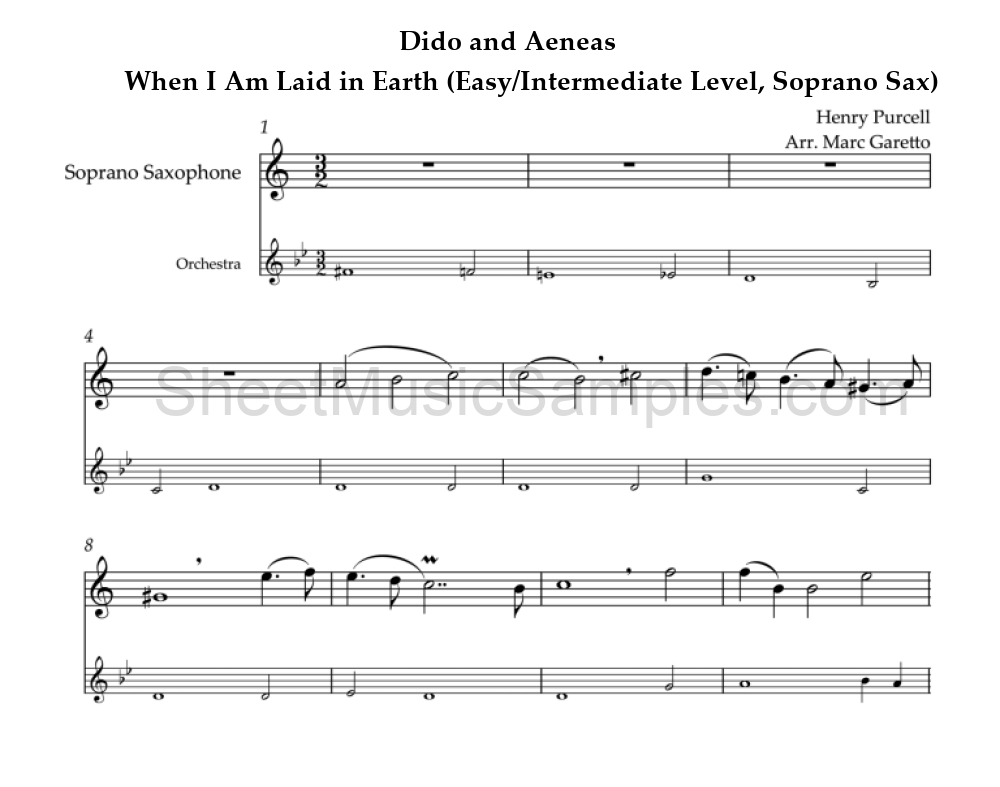 Dido and Aeneas - When I Am Laid in Earth (Easy/Intermediate Level, Soprano Sax)